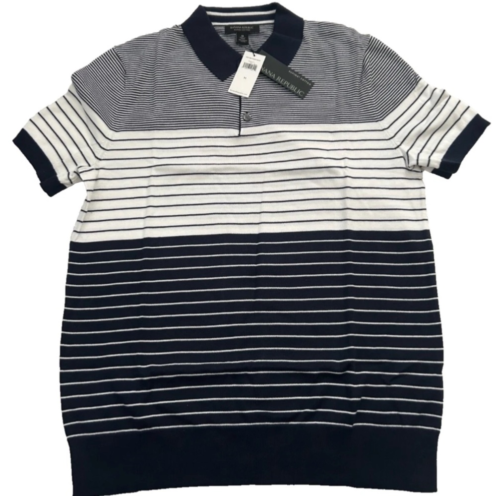Banana Republic Men Sweater Polo Navy Blue Size Medium 100% Supima Cotton